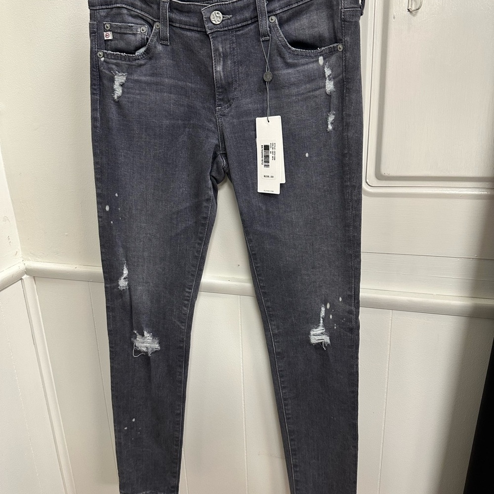 Ag Adriano Goldschmied Gray Skinny Jeans with Distressed Details